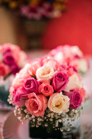 Bouquet of red and pink roses.の写真素材