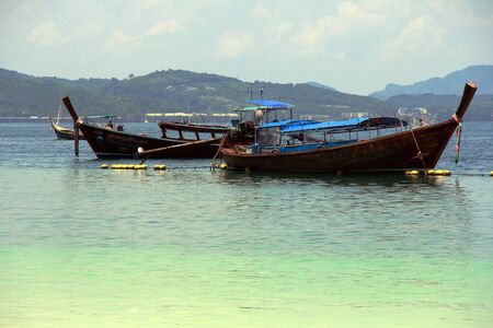 Longtailed boats at Andaman sea  Krabi  Thailandのeditorial素材