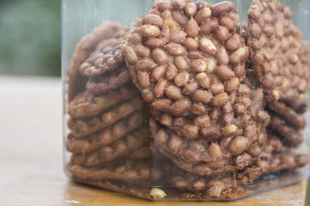 Peanut chip in the plastic potの写真素材