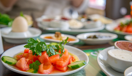 Tomato Salad on Breakfast Table