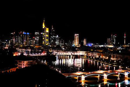 Frankfurt Cityscape in Germany at Nightの写真素材