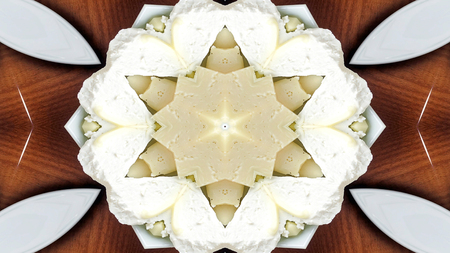 Abstract Breakfast Photo Symmetric Pattern Ornamental Decorative Kaleidoscope Movement Geometric Circle and Star Shapesの写真素材
