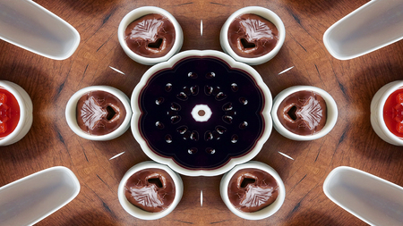 Abstract Breakfast Photo Symmetric Pattern Ornamental Decorative Kaleidoscope Movement Geometric Circle and Star Shapesの写真素材