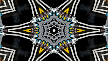 Abstract Cables Electric Wires Symmetric Pattern Ornamental Decorative Kaleidoscope Movement Geometric Circle and Star Shapesの写真素材