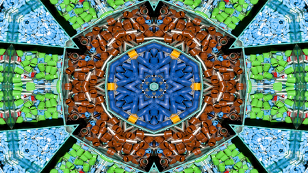 Abstract Cables Electric Wires Symmetric Pattern Ornamental Decorative Kaleidoscope Movement Geometric Circle and Star Shapesの写真素材