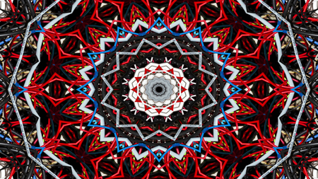 Abstract Cables Electric Wires Symmetric Pattern Ornamental Decorative Kaleidoscope Movement Geometric Circle and Star Shapesの写真素材