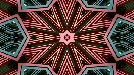 Abstract Colorful Hypnotic  Symmetric Pattern Ornamental Decorative Kaleidoscope Movement Geometric Circle and Star Shapesの写真素材