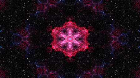 Abstract Colorful Shiny and Hypnotic Concept Symmetric Pattern Ornamental Decorative Kaleidoscope Movement Geometric Circle and Star Shapesの写真素材