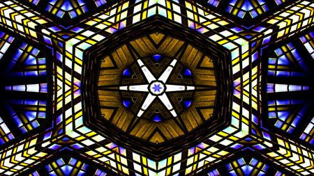 Abstract Colorful Hypnotic  Symmetric Pattern Ornamental Decorative Kaleidoscope Movement Geometric Circle and Star Shapesの写真素材