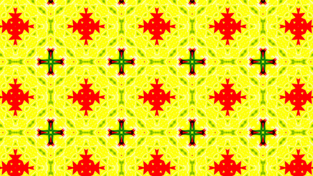 Abstract Colorful Shiny and Hypnotic Concept Symmetric Pattern Ornamental Decorative Kaleidoscope Movement Geometric Circle and Star Shapesの写真素材