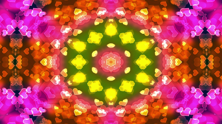 Abstract Colorful Shiny and Hypnotic Concept Symmetric Pattern Ornamental Decorative Kaleidoscope Movement Geometric Circle and Star Shapesの写真素材