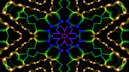 Abstract Colorful Shiny and Hypnotic Concept Symmetric Pattern Ornamental Decorative Kaleidoscope Movement Geometric Circle and Star Shapesの写真素材