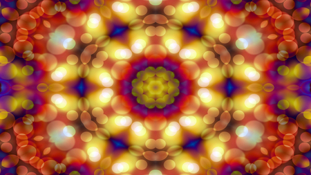 Abstract Colorful Shiny and Hypnotic Concept Symmetric Pattern Ornamental Decorative Kaleidoscope Movement Geometric Circle and Star Shapesの写真素材