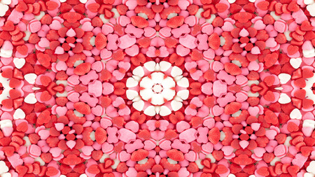 Abstract Colorful Love Heart and Passion Colors Concept Symmetric Pattern Ornamental Decorative Kaleidoscope Movement Geometric Circle and Star Shapesの写真素材