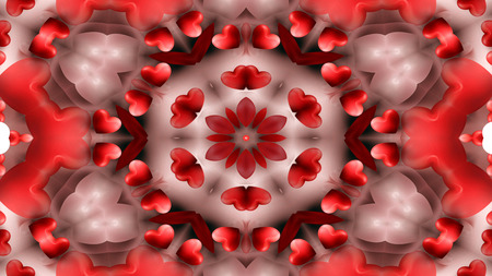 Abstract Colorful Love Heart and Passion Colors Concept Symmetric Pattern Ornamental Decorative Kaleidoscope Movement Geometric Circle and Star Shapesの写真素材