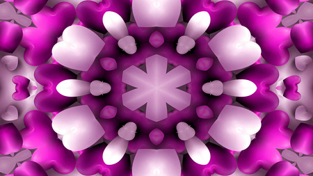 Abstract Colorful Love Heart and Passion Colors Concept Symmetric Pattern Ornamental Decorative Kaleidoscope Movement Geometric Circle and Star Shapesの写真素材