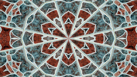 Abstract Colorful Hypnotic  Symmetric Pattern Ornamental Decorative Kaleidoscope Movement Geometric Circle and Star Shapesの写真素材