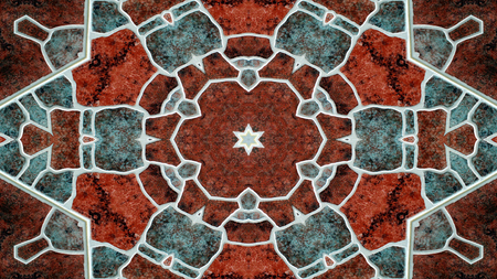 Abstract Colorful Hypnotic  Symmetric Pattern Ornamental Decorative Kaleidoscope Movement Geometric Circle and Star Shapesの写真素材
