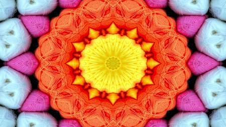 Abstract Colorful Symmetric Pattern Ornamental Decorative Kaleidoscope Movement Geometric Circle and Star Shapesの写真素材