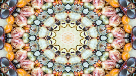 Abstract Dry Seashells and Stars  Concept Symmetric Pattern Ornamental Decorative Kaleidoscope Movement Geometric Circle and Star Shapesの写真素材