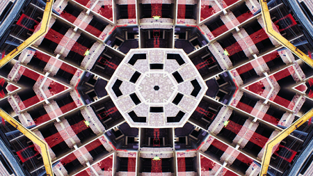 Abstract Construction Building Area Symmetric Pattern Ornamental Decorative Kaleidoscope Movement...