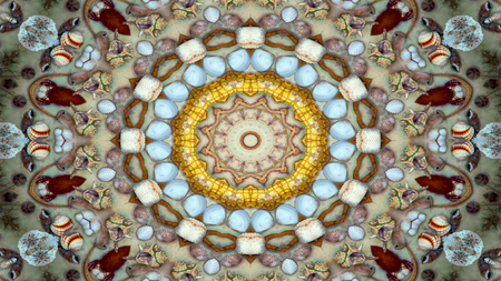 Abstract Dry Seashells and Stars  Concept Symmetric Pattern Ornamental Decorative Kaleidoscope...