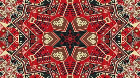 Abstract Ethnic Authentic Symmetric Pattern Ornamental Decorative Kaleidoscope Movement Geometric...