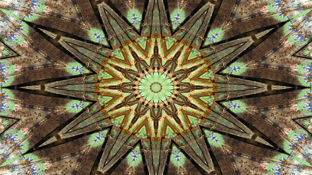 Abstract Ethnic Authentic Symmetric Pattern Ornamental Decorative Kaleidoscope Movement Geometric Circle and Star Shapesの写真素材