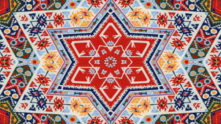 Abstract Ethnic Authentic Symmetric Pattern Ornamental Decorative Kaleidoscope Movement Geometric...