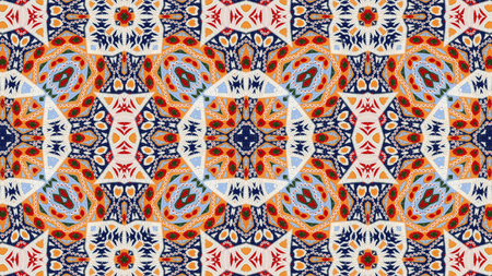 Abstract Ethnic Authentic Symmetric Pattern Ornamental Decorative Kaleidoscope Movement Geometric Circle and Star Shapesの写真素材