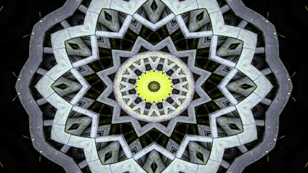 Abstract Metallic Industrial and Technology  Concept Symmetric Pattern Ornamental Decorative Kaleidoscope Movement Geometric Circle and Star Shapesの写真素材