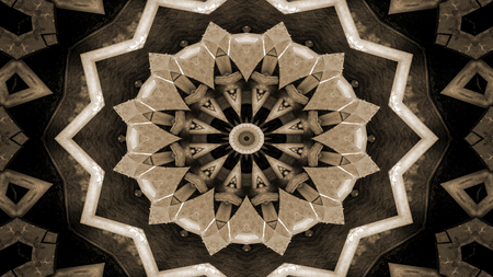 Abstract Metallic Industrial and Technology  Concept Symmetric Pattern Ornamental Decorative Kaleidoscope Movement Geometric Circle and Star Shapesの写真素材