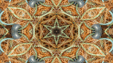 Abstract Fishnet and Fishing Lines   Concept Symmetric Pattern Ornamental Decorative Kaleidoscope Movement Geometric Circle and Star Shapesの写真素材