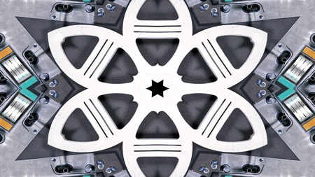 Abstract Metallic Industrial and Technology  Concept Symmetric Pattern Ornamental Decorative Kaleidoscope Movement Geometric Circle and Star Shapesの写真素材