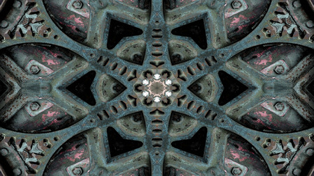 Abstract Metallic Industrial and Technology  Concept Symmetric Pattern Ornamental Decorative Kaleidoscope Movement Geometric Circle and Star Shapesの写真素材