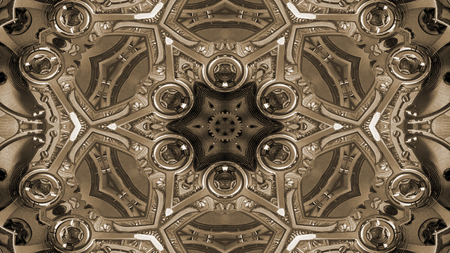 Abstract Metallic Industrial and Technology  Concept Symmetric Pattern Ornamental Decorative Kaleidoscope Movement Geometric Circle and Star Shapesの写真素材