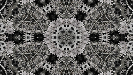 Abstract Metallic Industrial and Technology  Concept Symmetric Pattern Ornamental Decorative Kaleidoscope Movement Geometric Circle and Star Shapesの写真素材