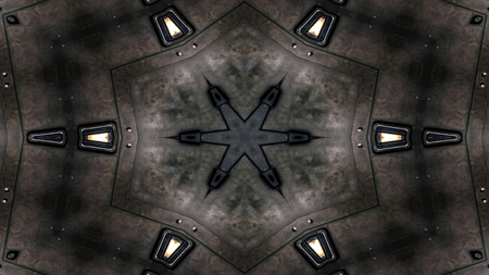 Abstract Metallic Industrial and Technology  Concept Symmetric Pattern Ornamental Decorative Kaleidoscope Movement Geometric Circle and Star Shapesの写真素材