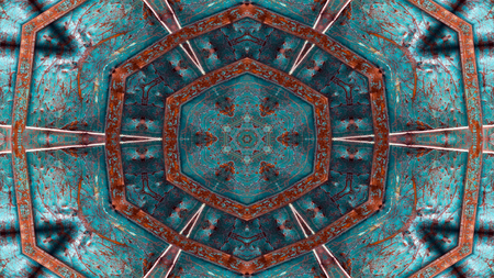 Abstract Metallic Industrial and Technology  Concept Symmetric Pattern Ornamental Decorative Kaleidoscope Movement Geometric Circle and Star Shapesの写真素材