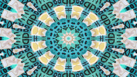 Abstract Numbers and Letters Concept Symmetric Pattern Ornamental Decorative Kaleidoscope Movement Geometric Circle and Star Shapesの写真素材