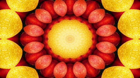 Abstract Vegetable Food Concept Symmetric Pattern Ornamental Decorative Kaleidoscope Movement Geometric Circle and Star Shapesの写真素材