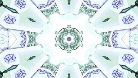 Abstract Money Concept Symmetric Pattern Ornamental Decorative Kaleidoscope Movement Geometric Circle and Star Shapesの写真素材