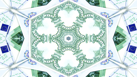 Abstract Money Concept Symmetric Pattern Ornamental Decorative Kaleidoscope Movement Geometric Circle and Star Shapesの写真素材