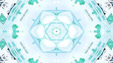 Abstract Money Concept Symmetric Pattern Ornamental Decorative Kaleidoscope Movement Geometric Circle and Star Shapesの写真素材