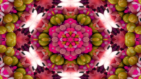 Abstract Vegetable Food Concept Symmetric Pattern Ornamental Decorative Kaleidoscope Movement Geometric Circle and Star Shapesの写真素材