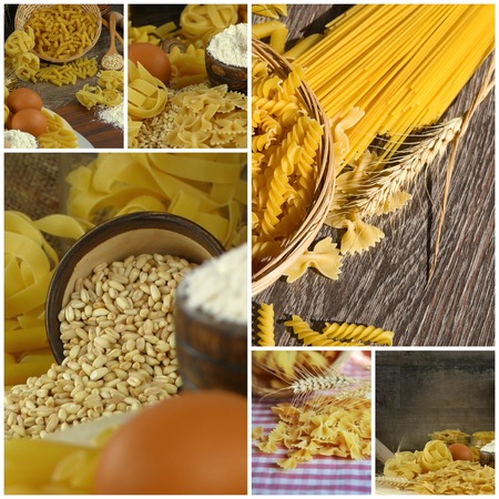 Italian Macaroni Pasta Uncooked Collageの写真素材