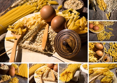Italian Macaroni Pasta Uncooked Collageの写真素材