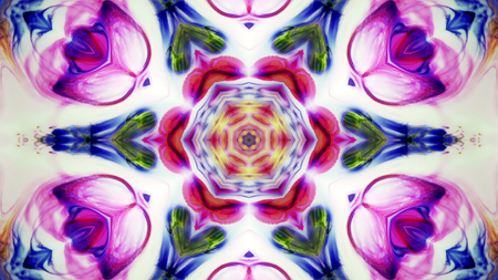 Abstract Paint Brush Ink Explode Spread Smooth Concept Symmetric Pattern Ornamental Decorative Kaleidoscope Movement Geometric Circle and Star Shapesの写真素材