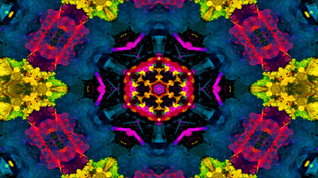 Abstract Paint Brush Ink Explode Spread Smooth Concept Symmetric Pattern Ornamental Decorative Kaleidoscope Movement Geometric Circle and Star Shapesの写真素材