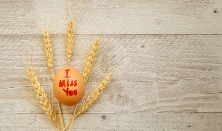 I miss You Writes on Eggs and Wheat Photoの写真素材